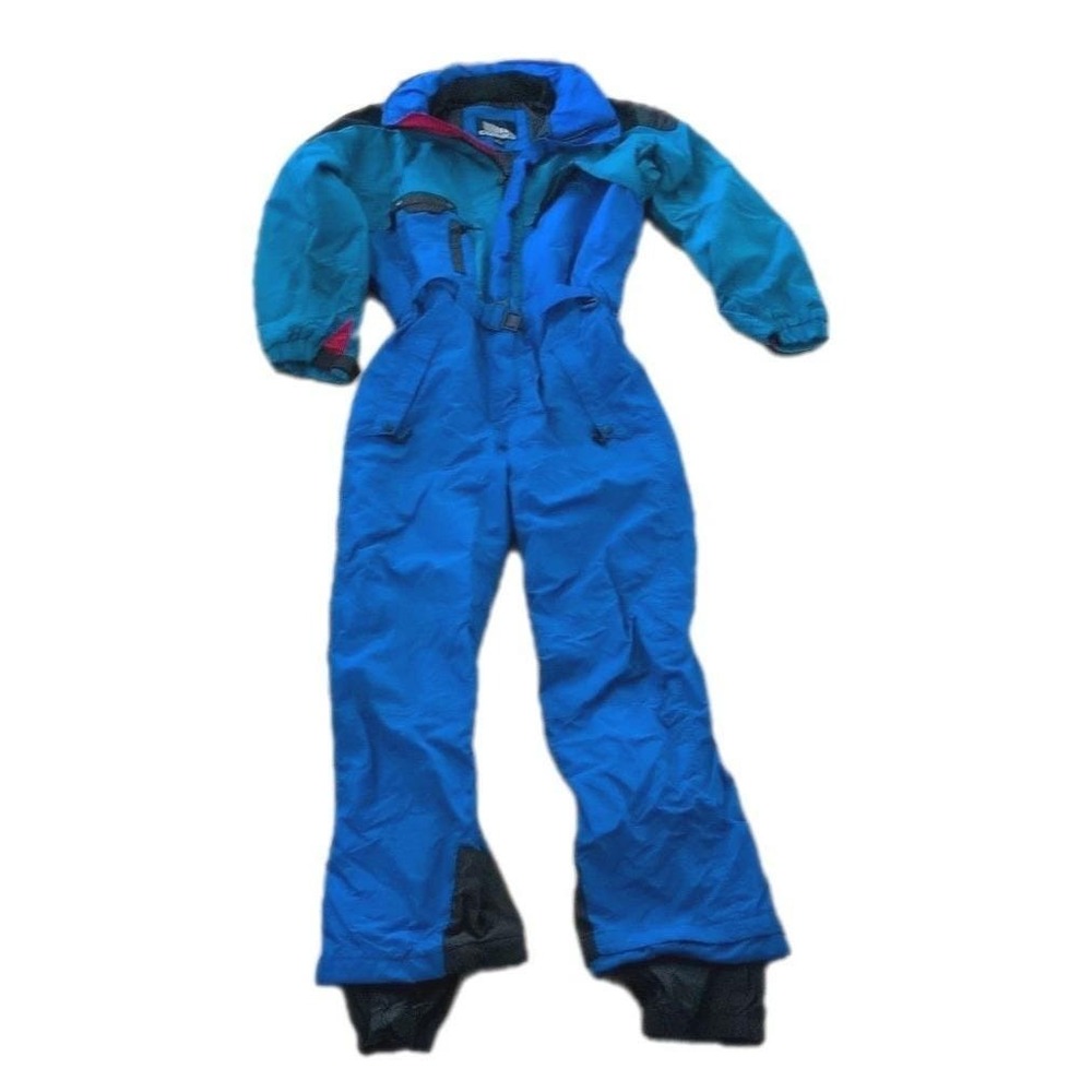 Men's Vintage CORNICE Blue Green Color‎ Block Winter Ski Belted Snowsuit Medium